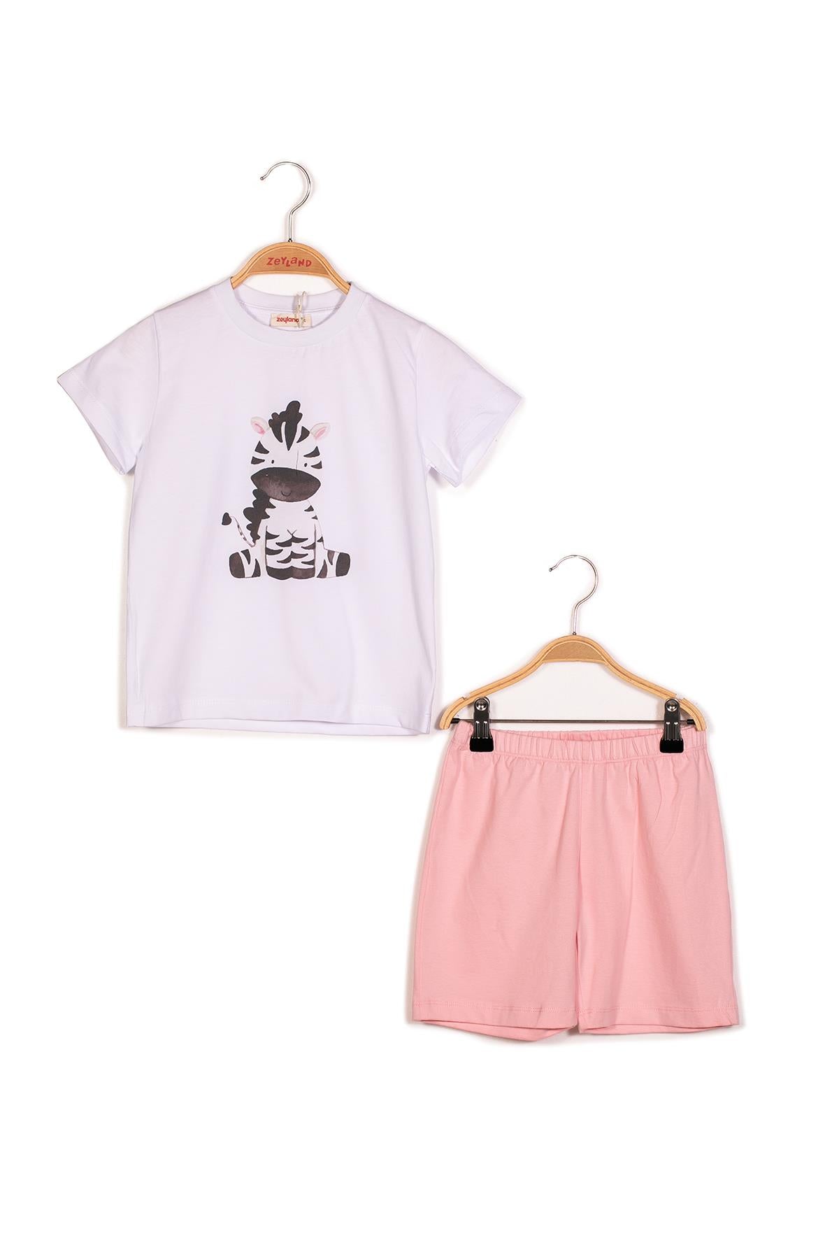 Kız Çocuk Hayvan Baskılı T-shirt ve Şort Takım-2