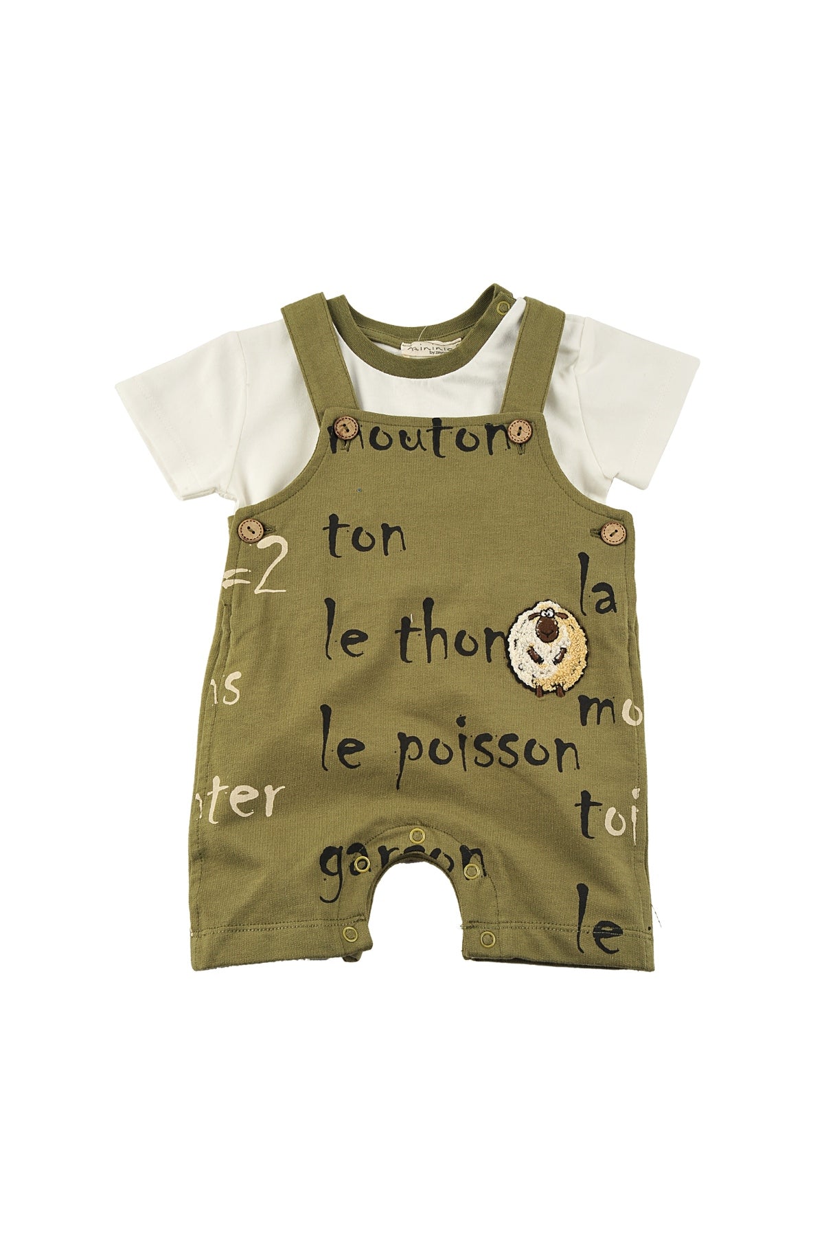 Erkek Bebek Koyun Nakışlı Düğme Detaylı Salopet ve T-Shirt Takım (6ay-4yaş)-3