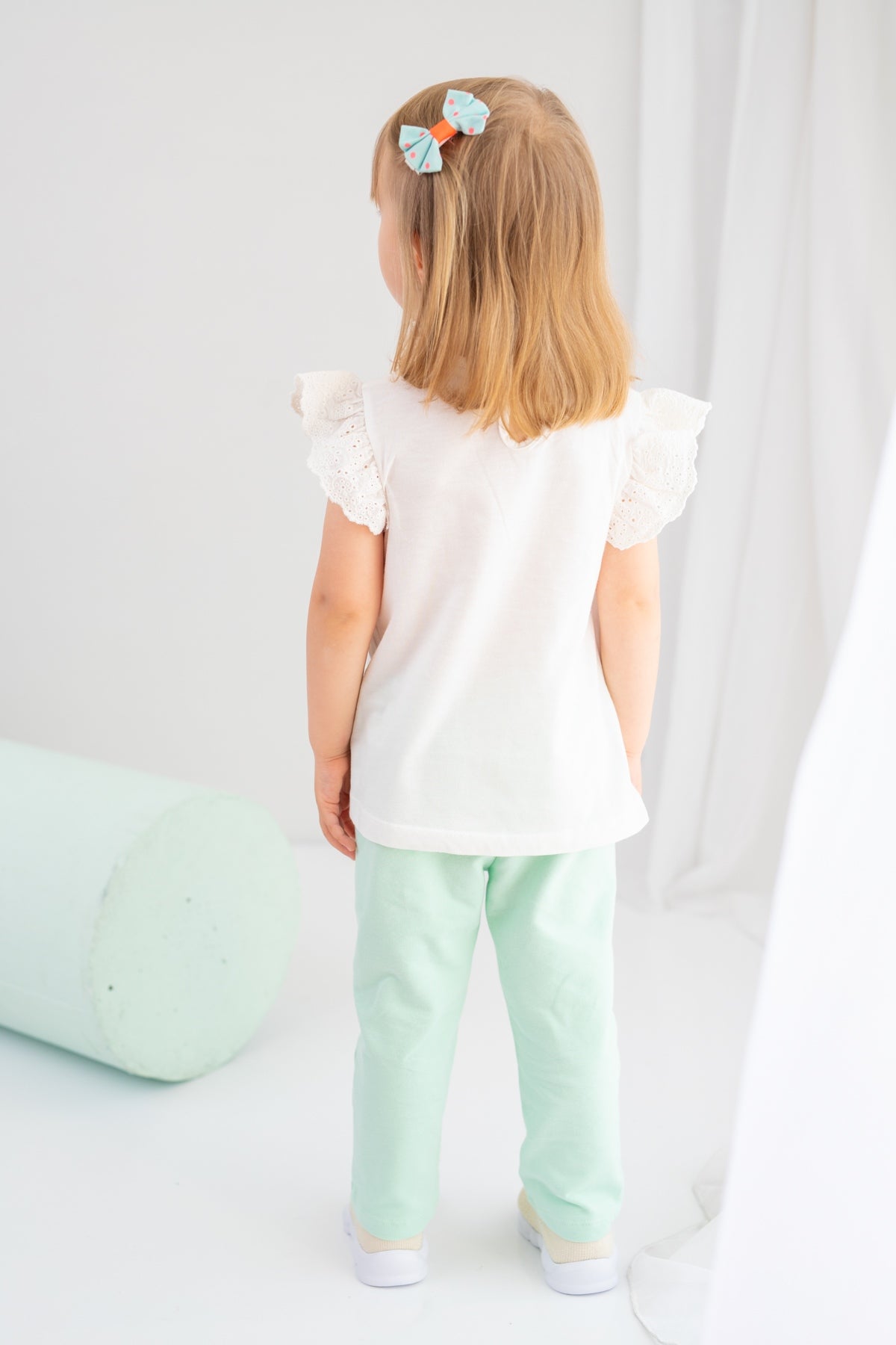 Kız Bebek Mint Kolları Fırfırlı T-Shirt ve Beli Lastikli Örme Pantolon Takım (6ay-4yaş)-1