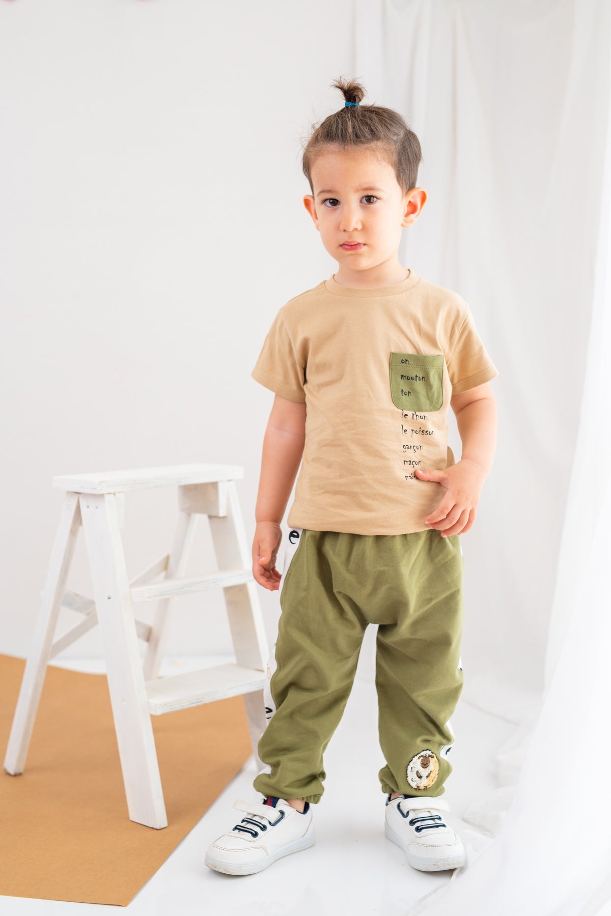 Erkek Bebek Yazı Baskılı Cepli T-Shirt ve Lastikli Alt Takım (6ay-4yaş)-0