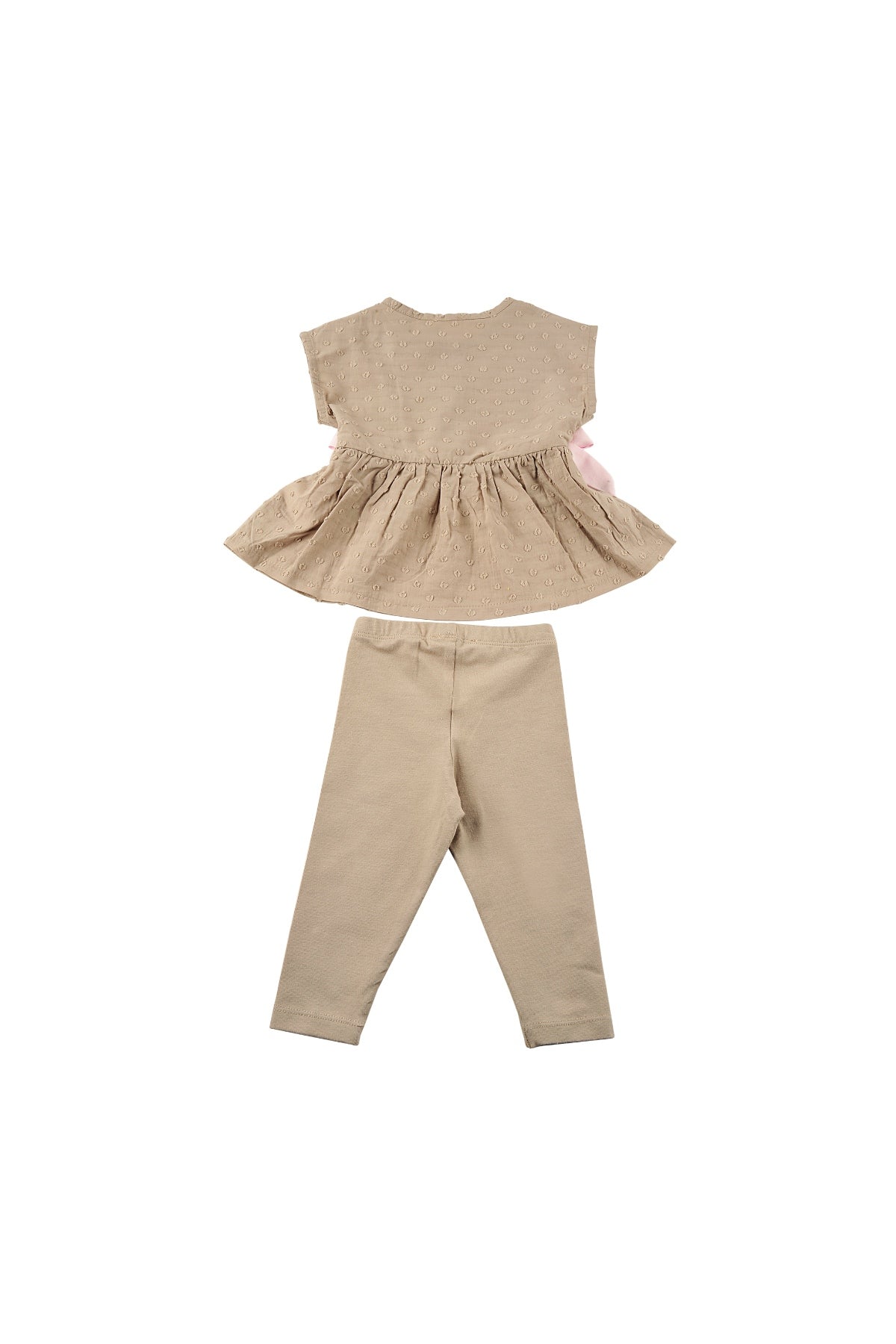 Kız Bebek Kahverengi Fisto Pembe Fiyonklu Bluz ve Tayt Takım (6ay-4yaş)-3