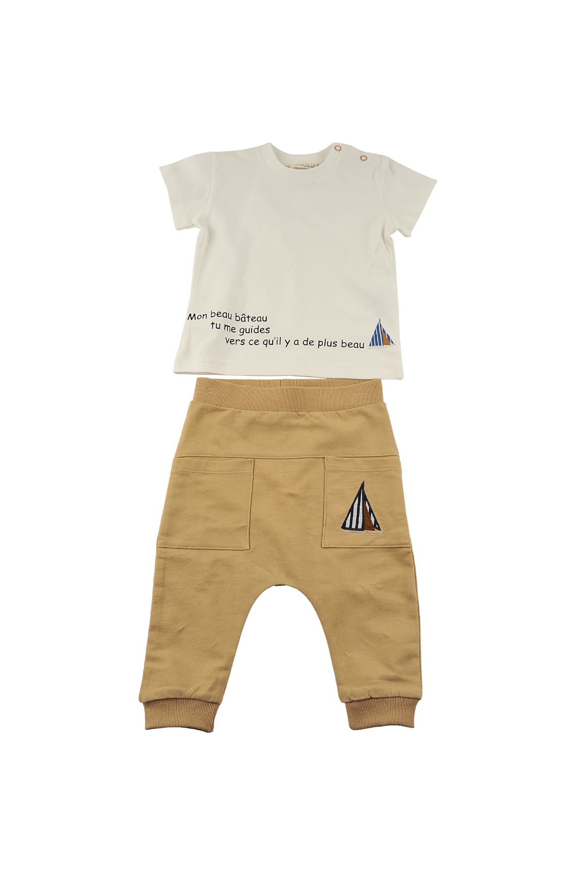 Erkek Bebek Mon Beau Bateau Yelkenli T-Shirt ve Cepli Nakışlı Alt Takım (6ay-4yaş)-2