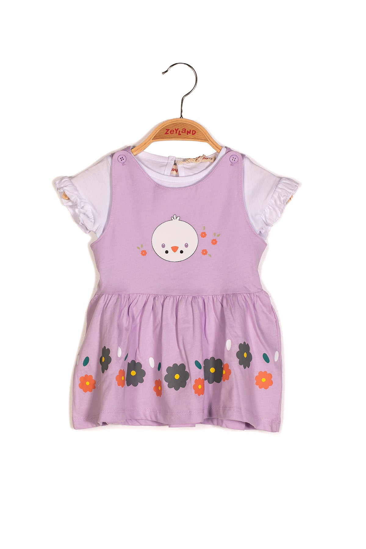 Kız Bebek Çiçek Baskılı Elbise ve T-shirt Takım-0