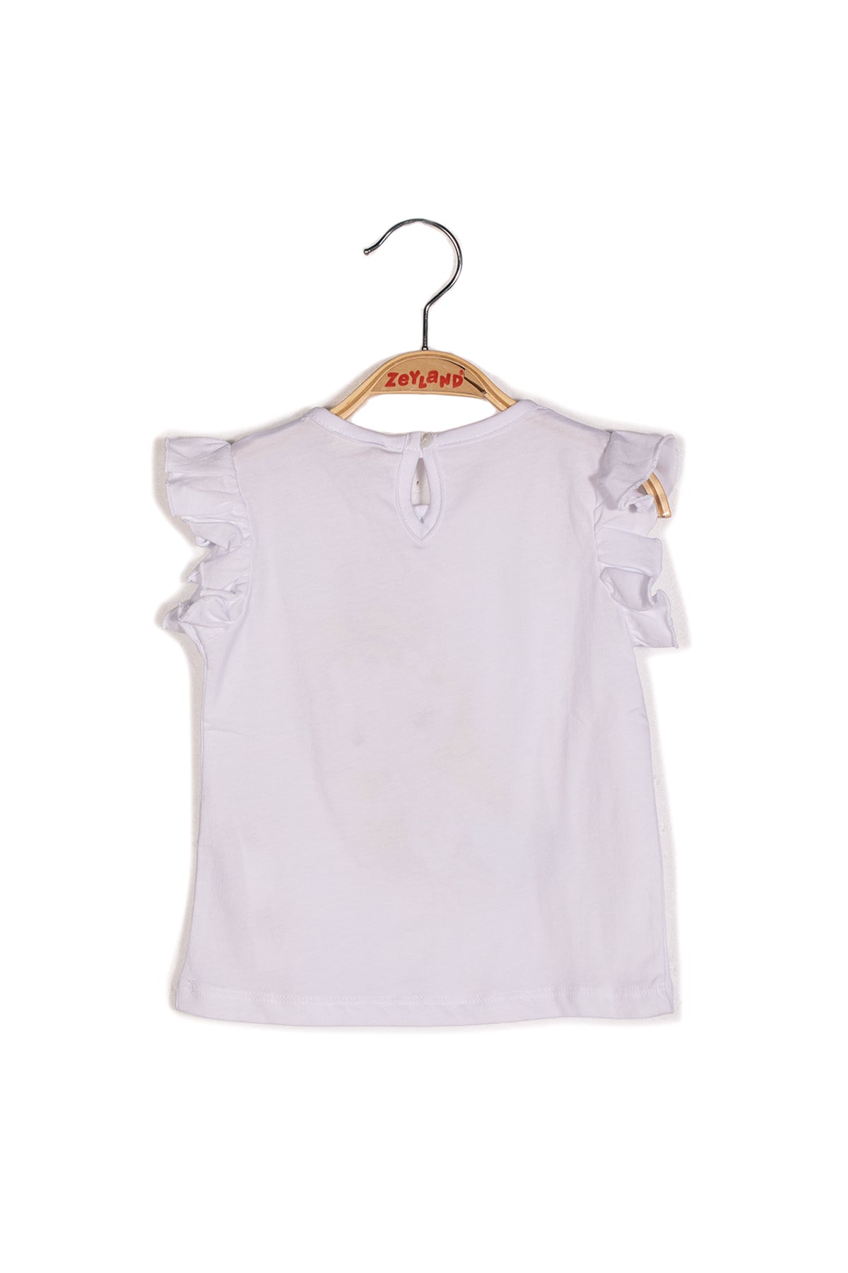 Kız Bebek Deniz Kızı Baskılı Beyaz Kolları Fırfırlı T-Shirt-3