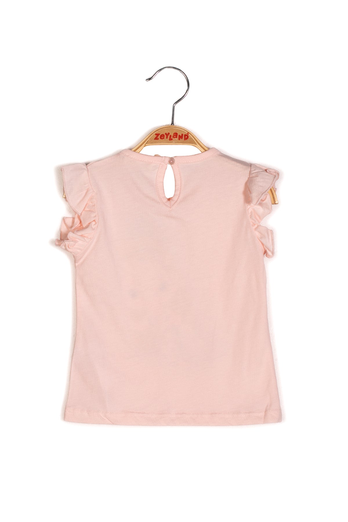 Kız Bebek Deniz Kızı Baskılı Pembe Kolları Fırfırlı T-Shirt-4