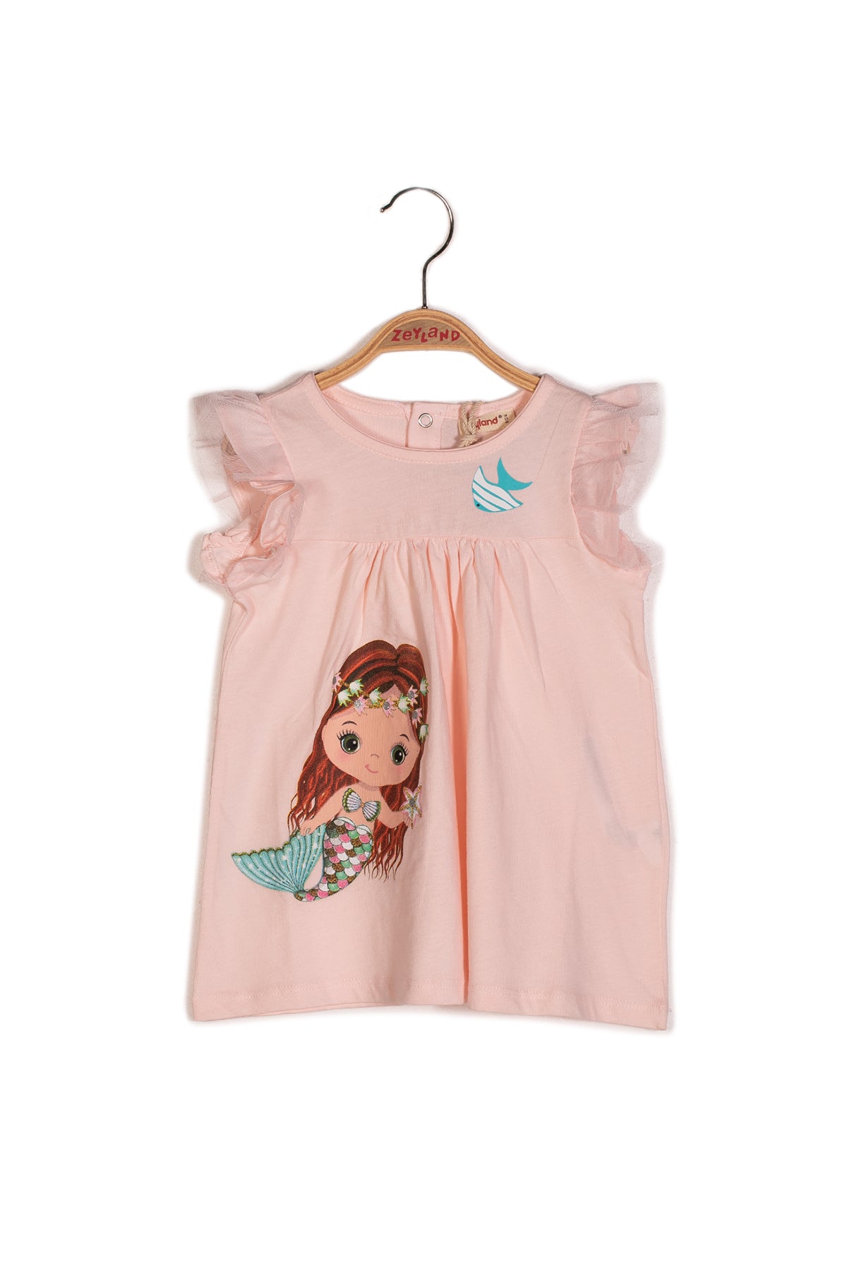 Kız Bebek Deniz Kızı Baskılı Pembe Kolsuz Elbise-2