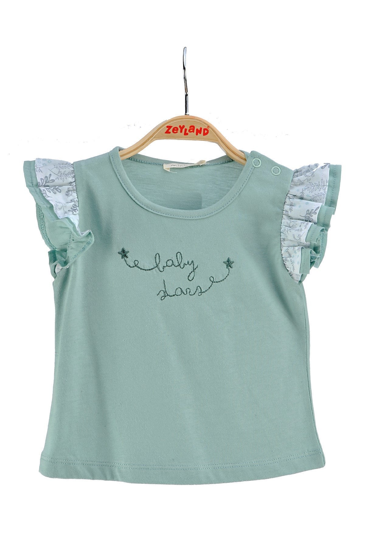 Kız Bebek Yeşil Fırfırlı Baskılı T-Shirt (6ay-4yaş)-0