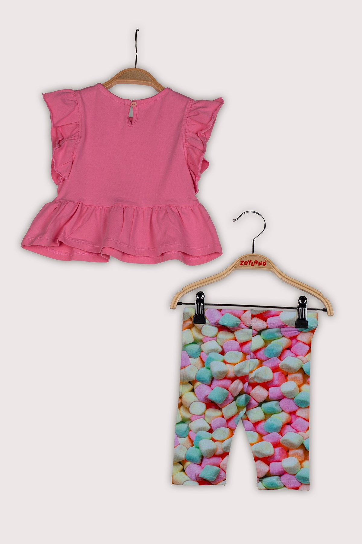 Kız Bebek Kolları Fırfırlı Pullu T-Shirt ve Tayt Takım (12ay-5yaş)-1