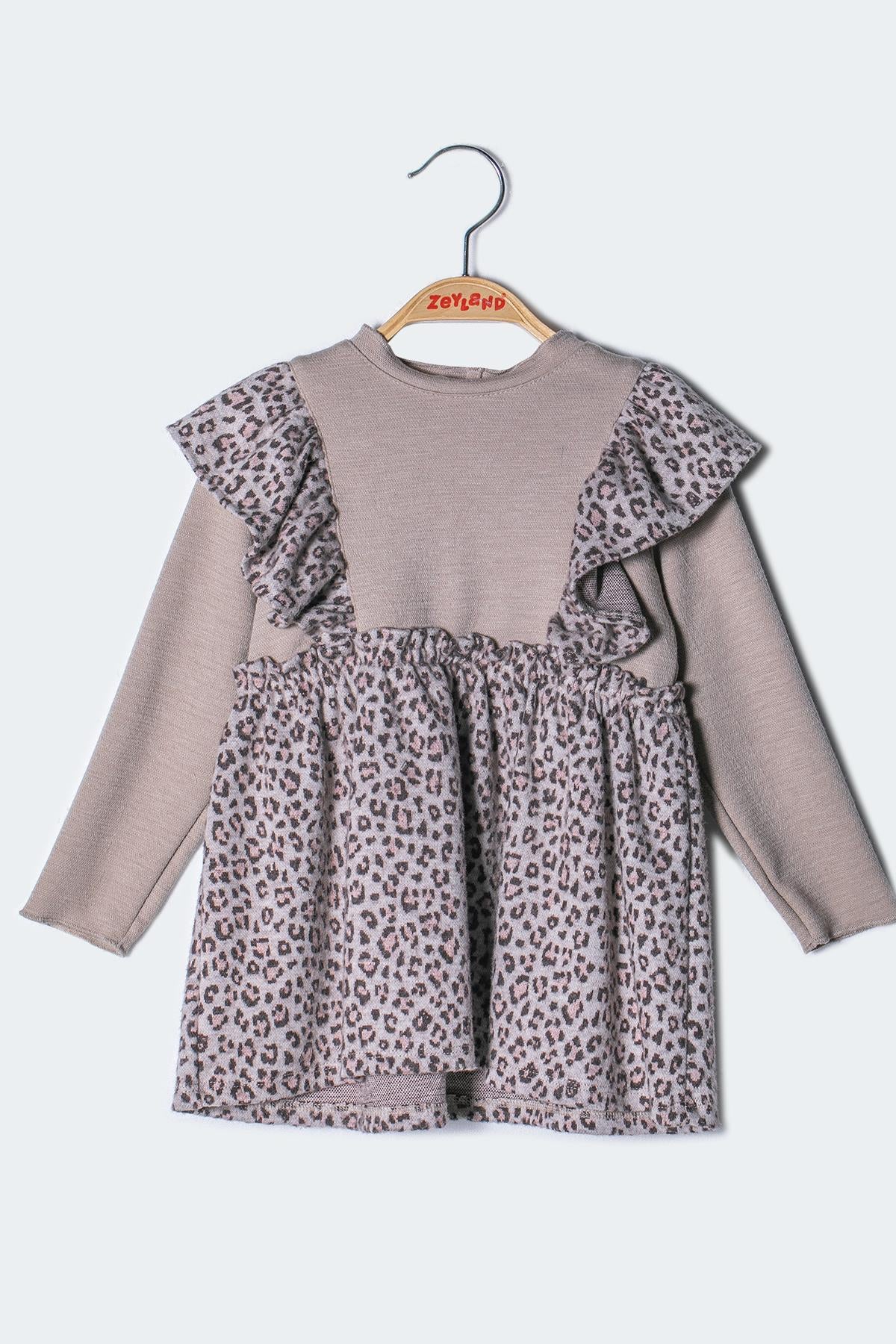 Kız Bebek Leopar Fırfır Detaylı Elbise-0