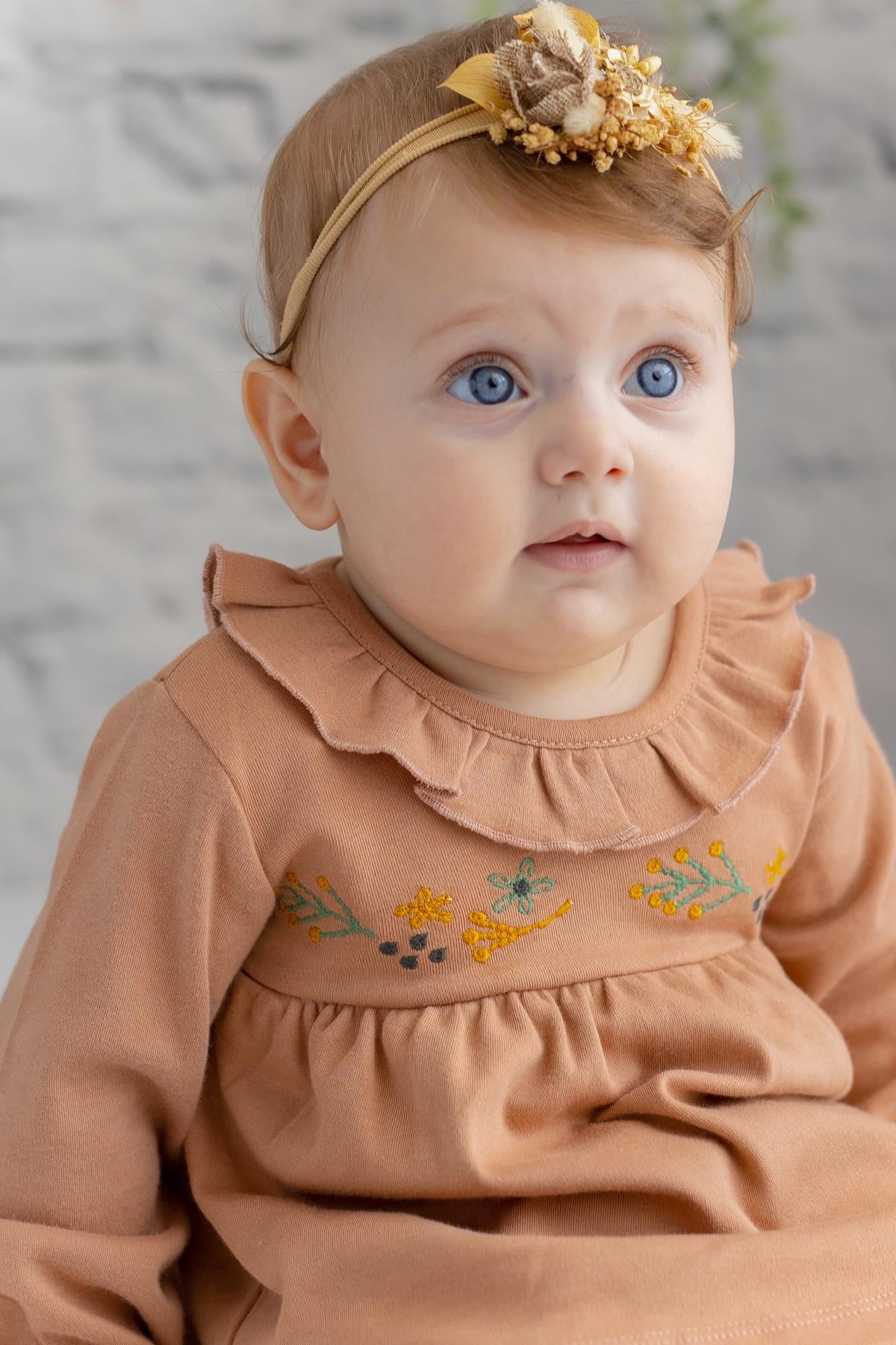 Kız Bebek Nakışlı Uzun Kollu Badili Elbise-1