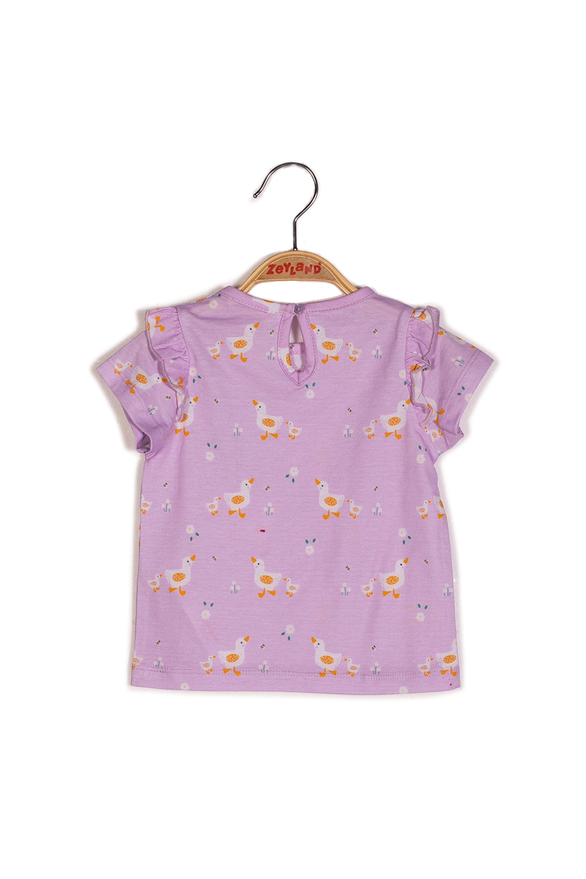 Kız Bebek Ördek Baskılı Kısa Kollu T-shirt-2