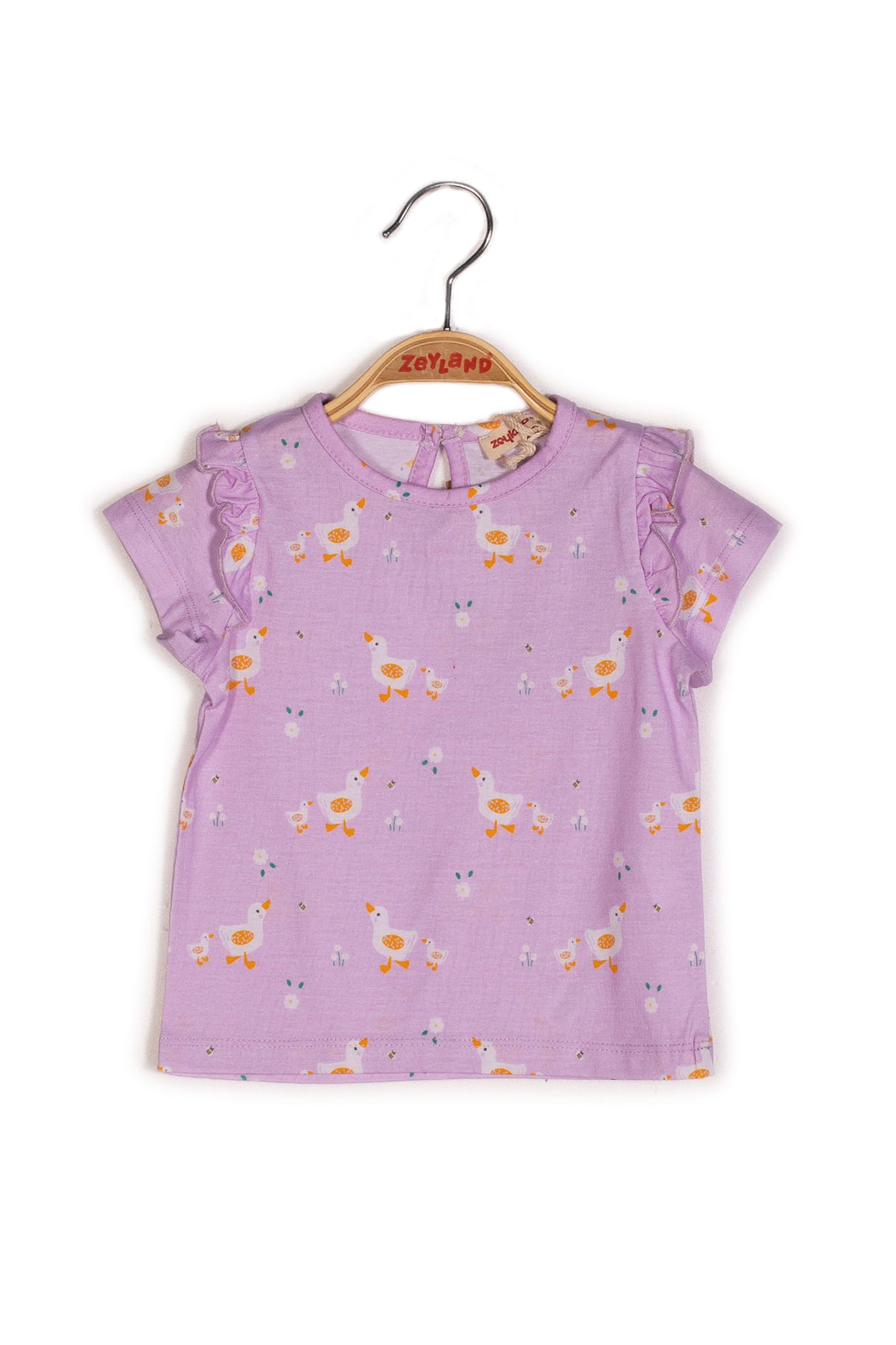 Kız Bebek Ördek Baskılı Kısa Kollu T-shirt-1