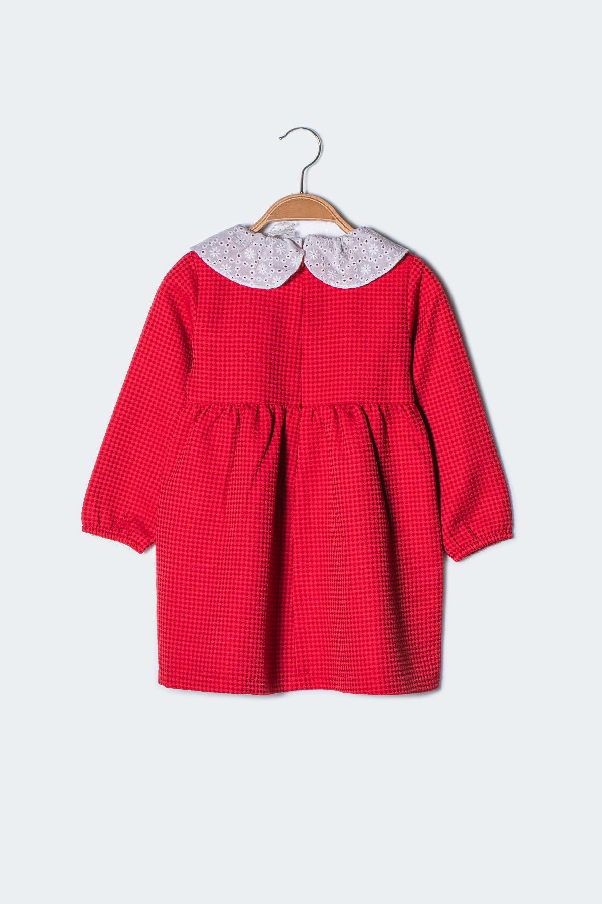 Kız Bebek Yaka Detaylı Dokuma Elbise-2