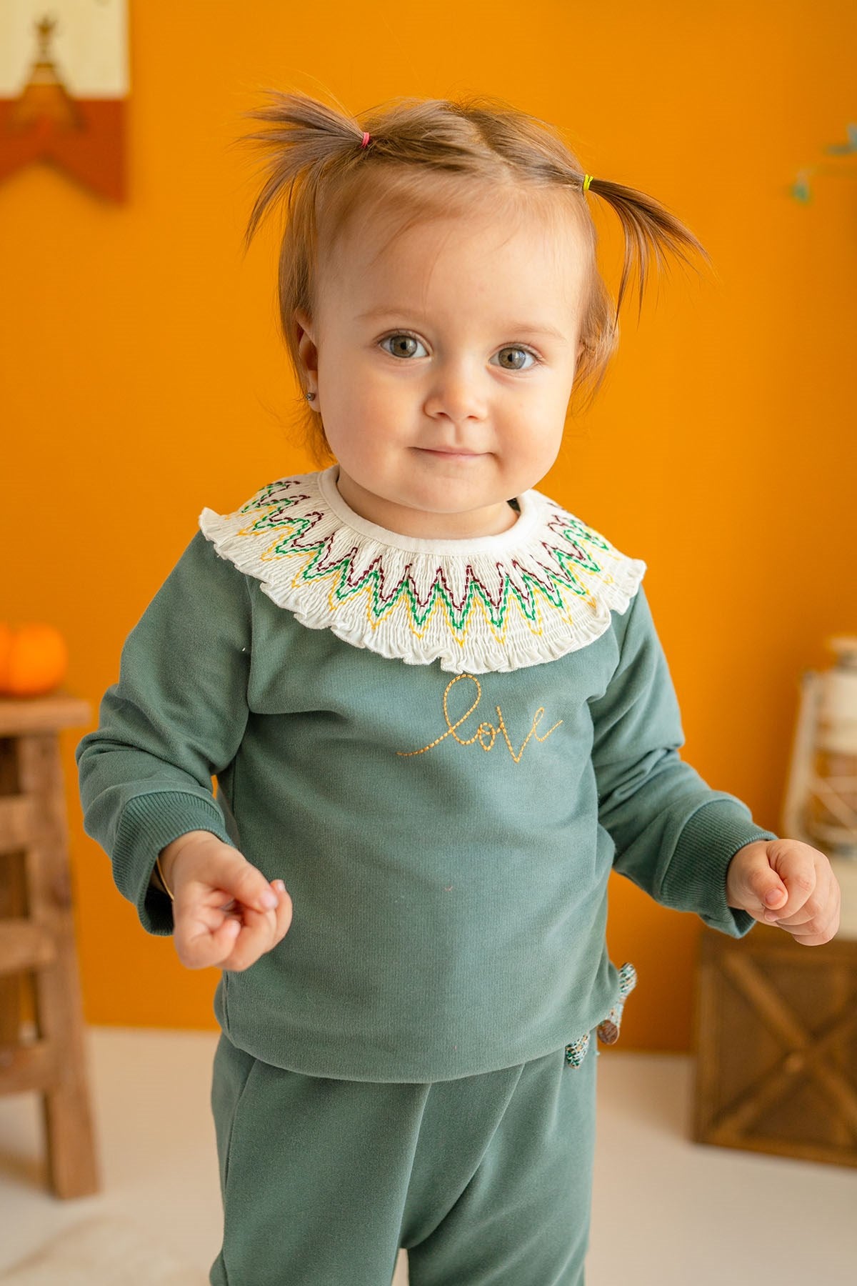 Kız Bebek Yaka Detaylı Nakışlı Sweatshirt (9-24ay)-0