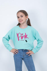 Kız Çocuk Baskılı Crop Sweatshirt-0