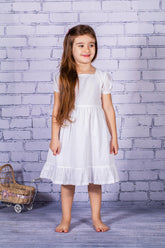 Kız Çocuk Beyaz Dokuma Elbise-0