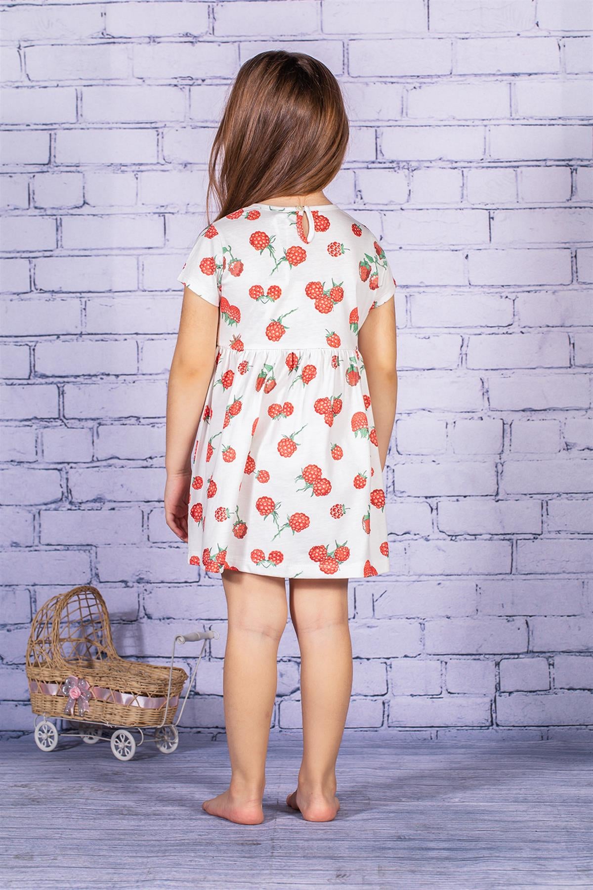 Kız Çocuk Kısa Kollu Desenli Elbise-1