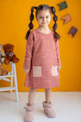 Kız Çocuk Çizgili Cepli Elbise (2-7yaş)-0