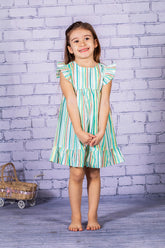 Kız Çocuk Desenli Fırfırlı Dokuma Elbise-0
