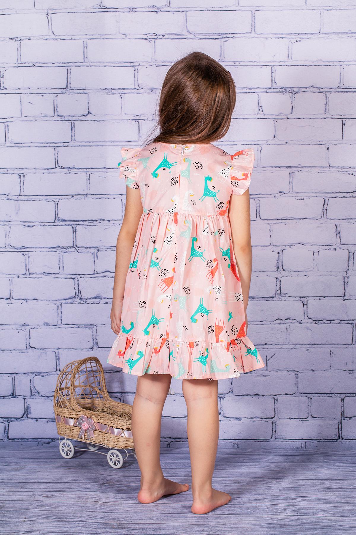 Kız Çocuk Desenli Fırfırlı Dokuma Elbise-1