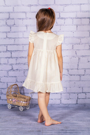 Kız Çocuk Desenli Fırfırlı Dokuma Elbise-2