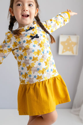 Kız Çocuk Fiyonklu Sarı Elbise (2-7yaş)-1