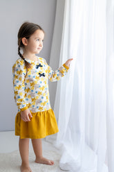 Kız Çocuk Fiyonklu Sarı Elbise (2-7yaş)-0