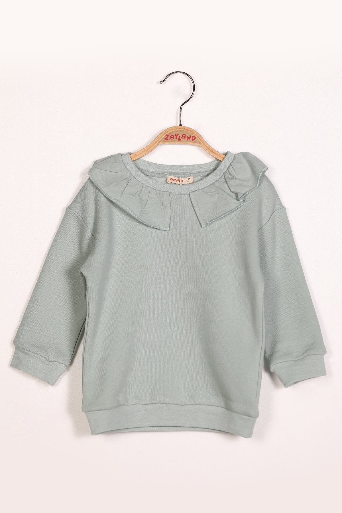 Kız Çocuk Mint Fırfır Yakalı Şardonlu Sweatshirt (2-7yaş)-1