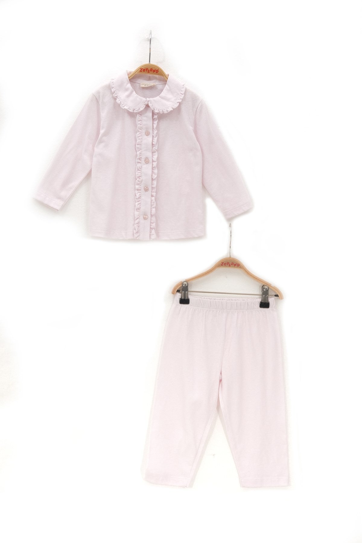 Kız Çocuk Pembe Fırfırlı Önü Düğmeli Pijama Takımı (2-7yaş)-2
