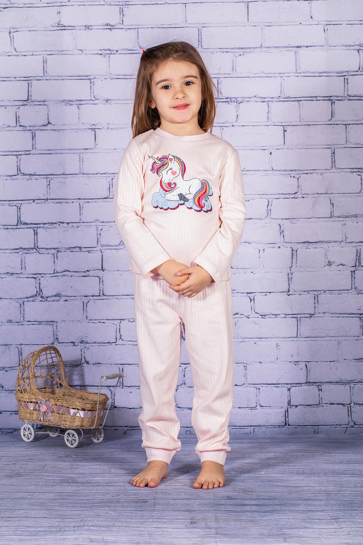 Kız Çocuk Unicorn Baskılı Pijama Takımı-1