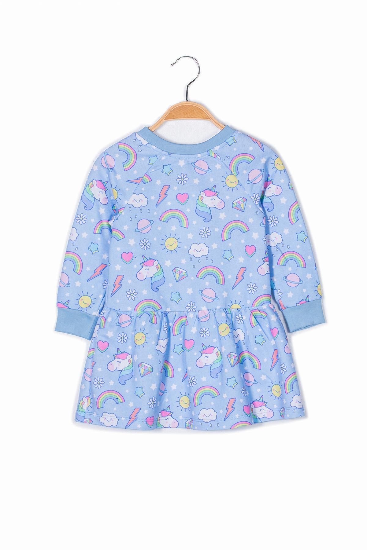 Kız Çocuk Unicorn Baskılı Uzun Kollu Örme Elbise-2