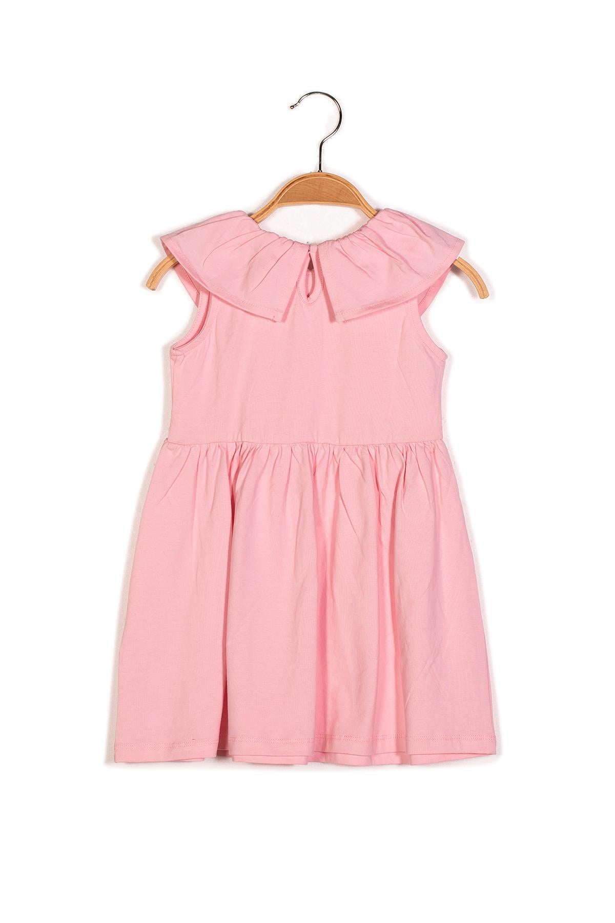 Kız Çocuk Yakası Fırfırlı Örme Elbise-1