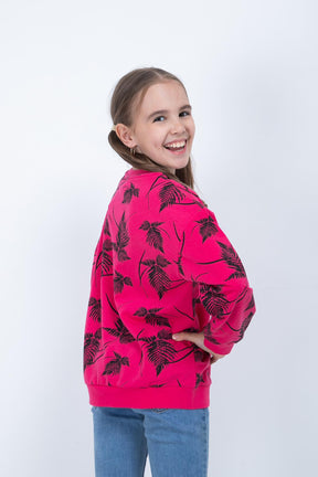 Kız Çocuk Yaprak Baskılı Sweatshirt-2
