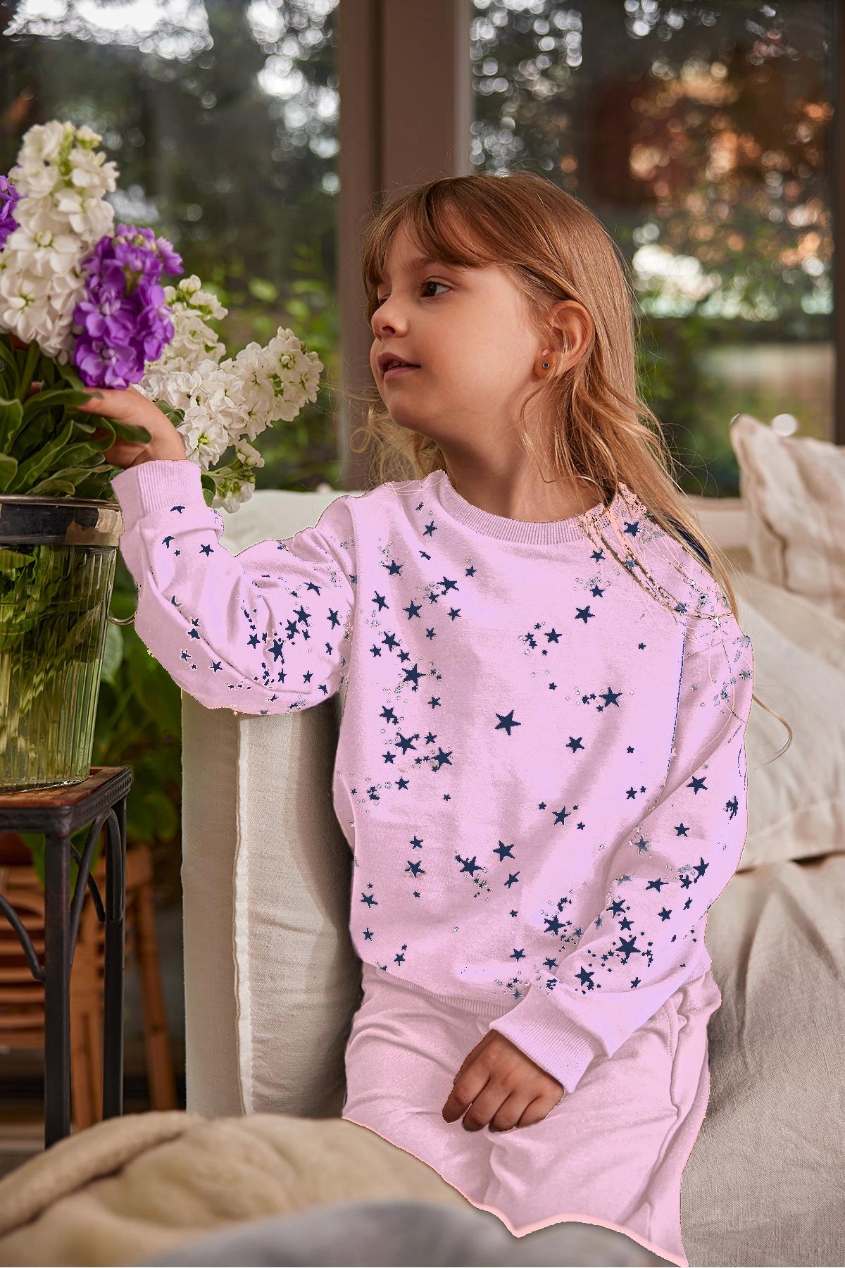 Kız Çocuk Yıldız Desenli Pijama Takımı-0
