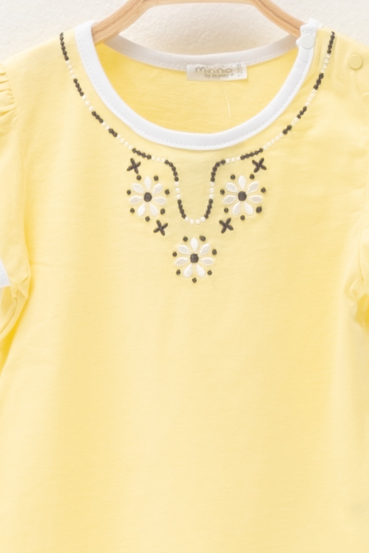 Kız Bebek Sarı Çiçek Nakışlı T-Shirt (6ay-4yaş)-1
