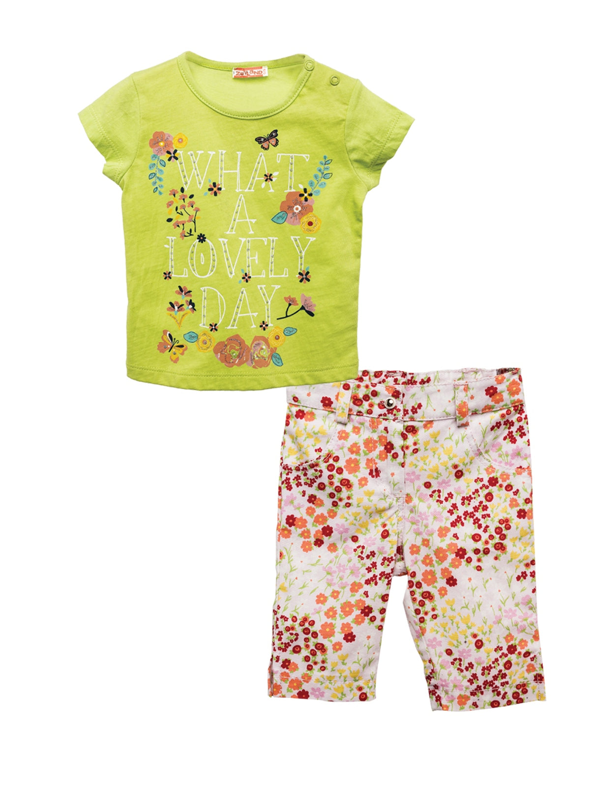 Kız Bebek Yeşil Baskılı T-shirt ve Çiçekli Pantolon Takım (6ay-4yaş)-0