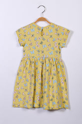 Kız Çocuk Sarı Kelebek Baskılı Elbise (4-12yaş)-1