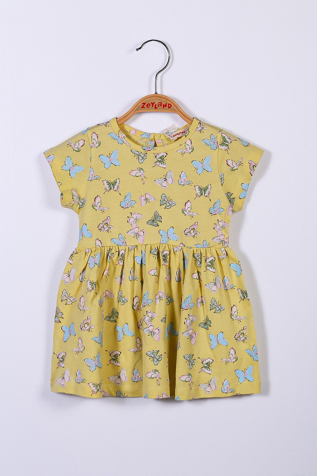 Kız Bebek Sarı Kelebek Baskılı Elbise (9ay-4yaş)-0