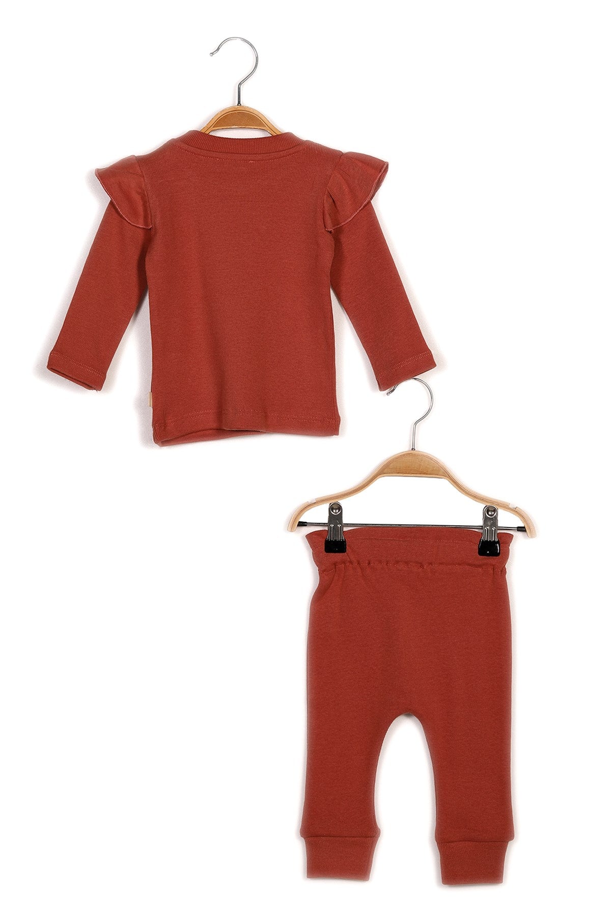 Gots Sertifikalı %100 Organik Pamuk Fırfırlı Sweatshirt ve Pantolon Takım (0-4yaş)-3
