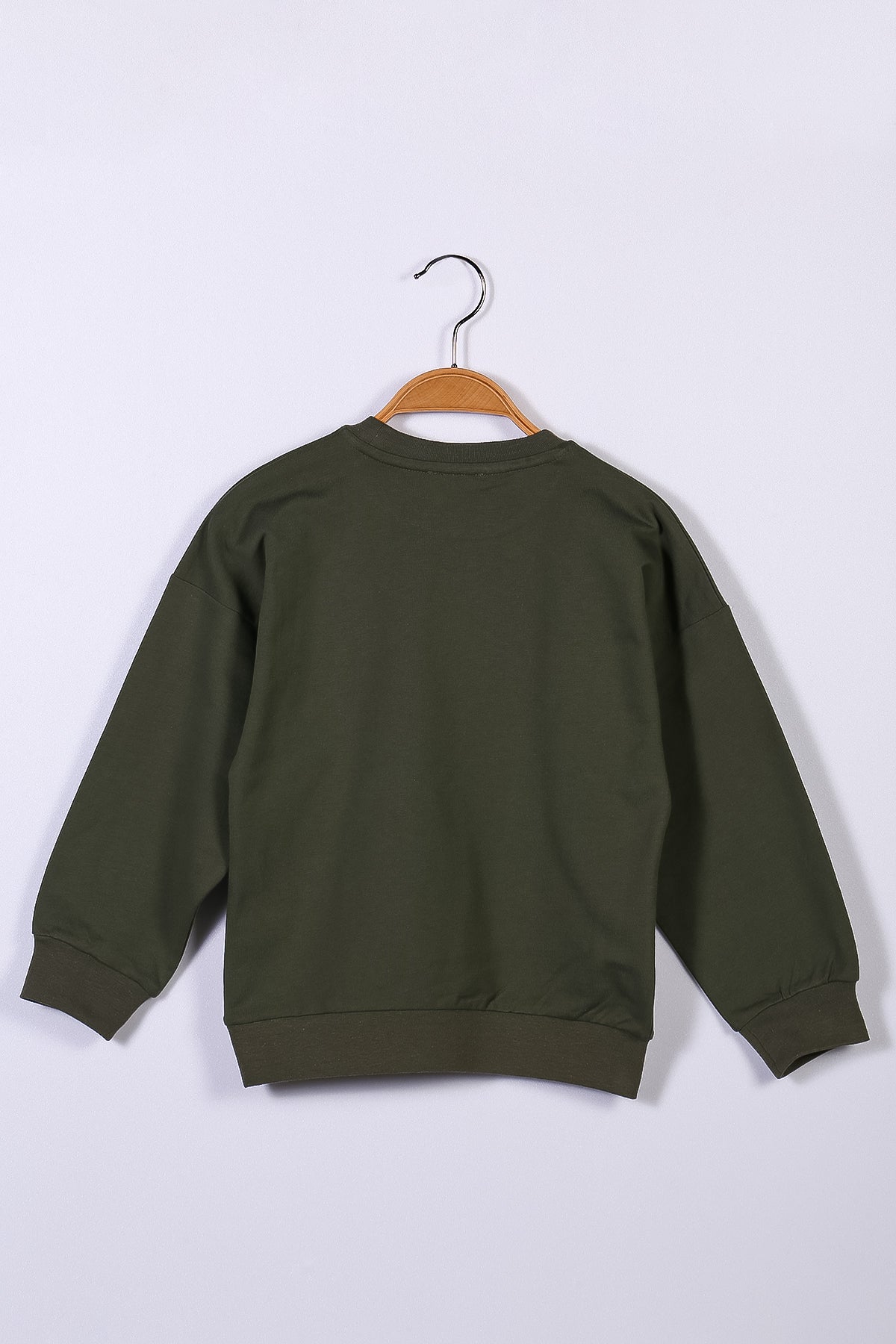 Unisex Çocuk Haki Yeşil Basic Sweatshirt (4-12yaş)-1