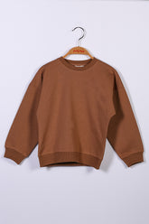 Unisex Çocuk Kahverengi Basic Sweatshirt (4-12yaş)-0