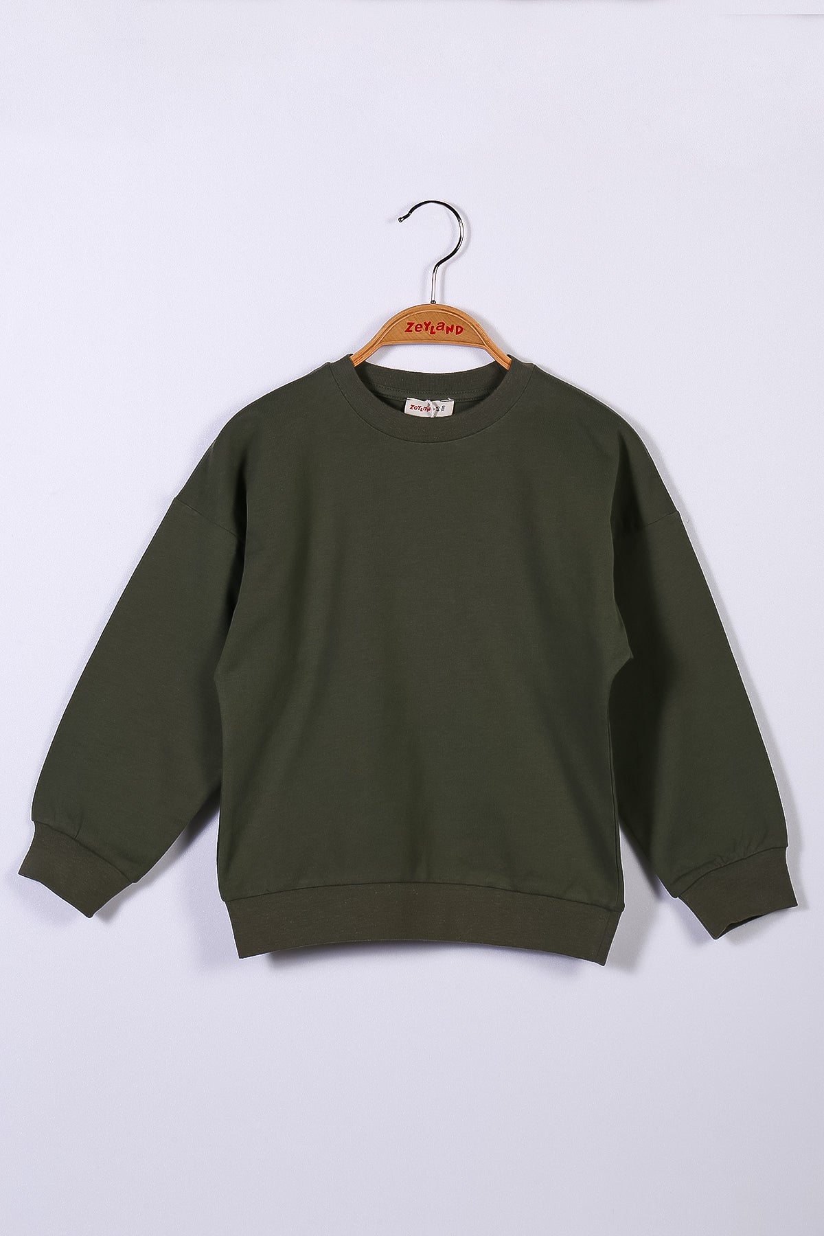 Unisex Çocuk Haki Yeşil Basic Sweatshirt (4-12yaş)-0