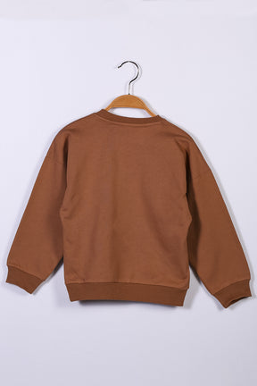 Unisex Çocuk Kahverengi Basic Sweatshirt (4-12yaş)-1