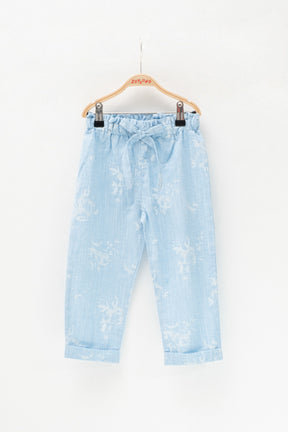 Kız Çocuk Mavi Desenli Beli Lastikli Pantolon (2-7yaş)-0