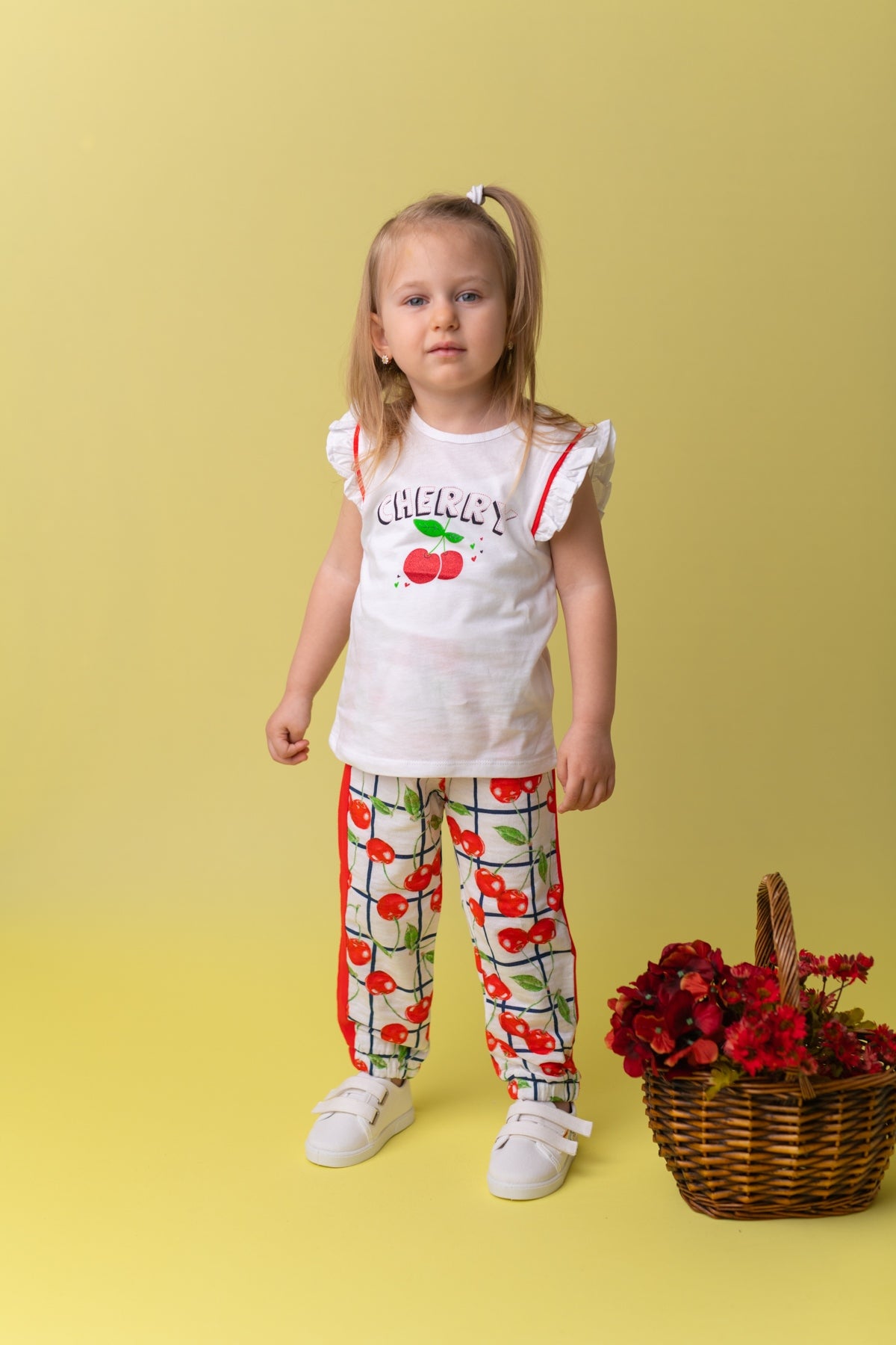 Kız Bebek Beyaz Cherry Jogger Pantolon (9ay-4yaş)-1