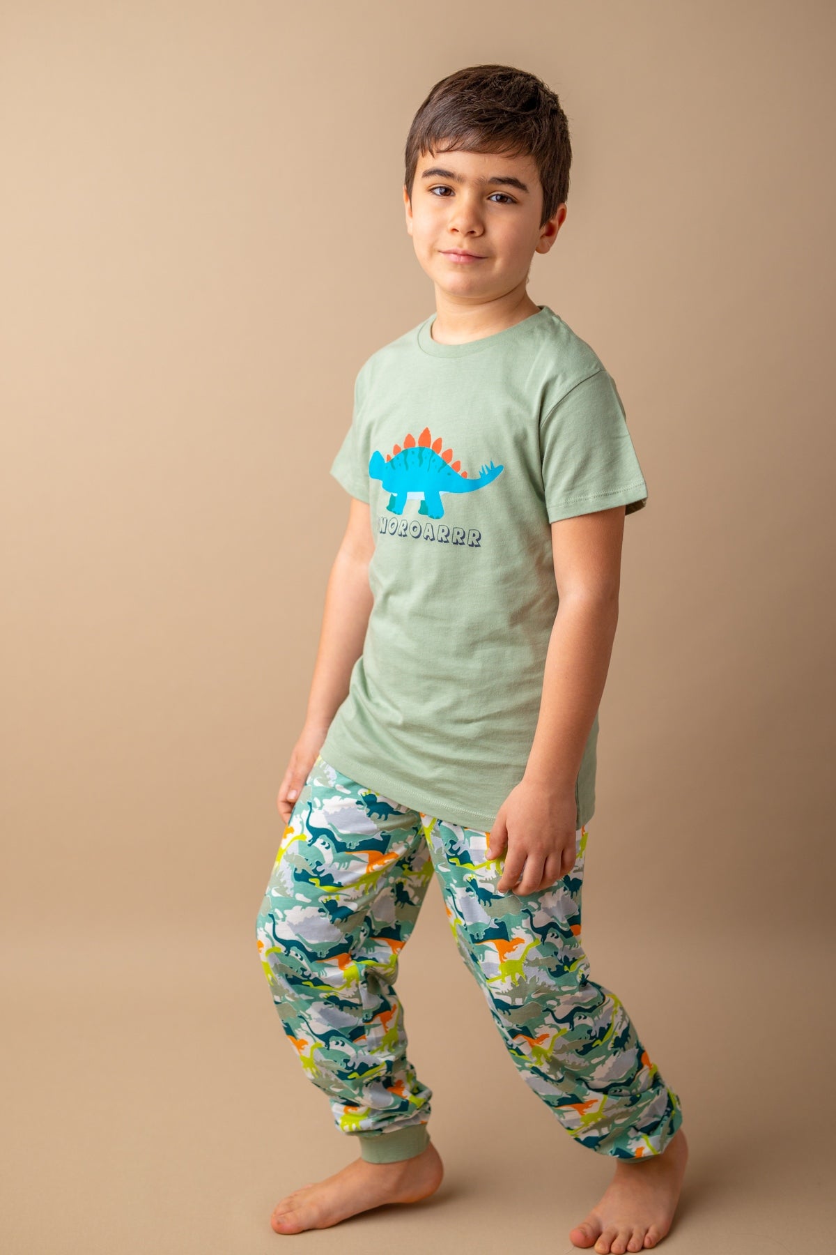 Erkek Çocuk Yeşil Dinoroar Pijama Takımı (5-12yaş)-1