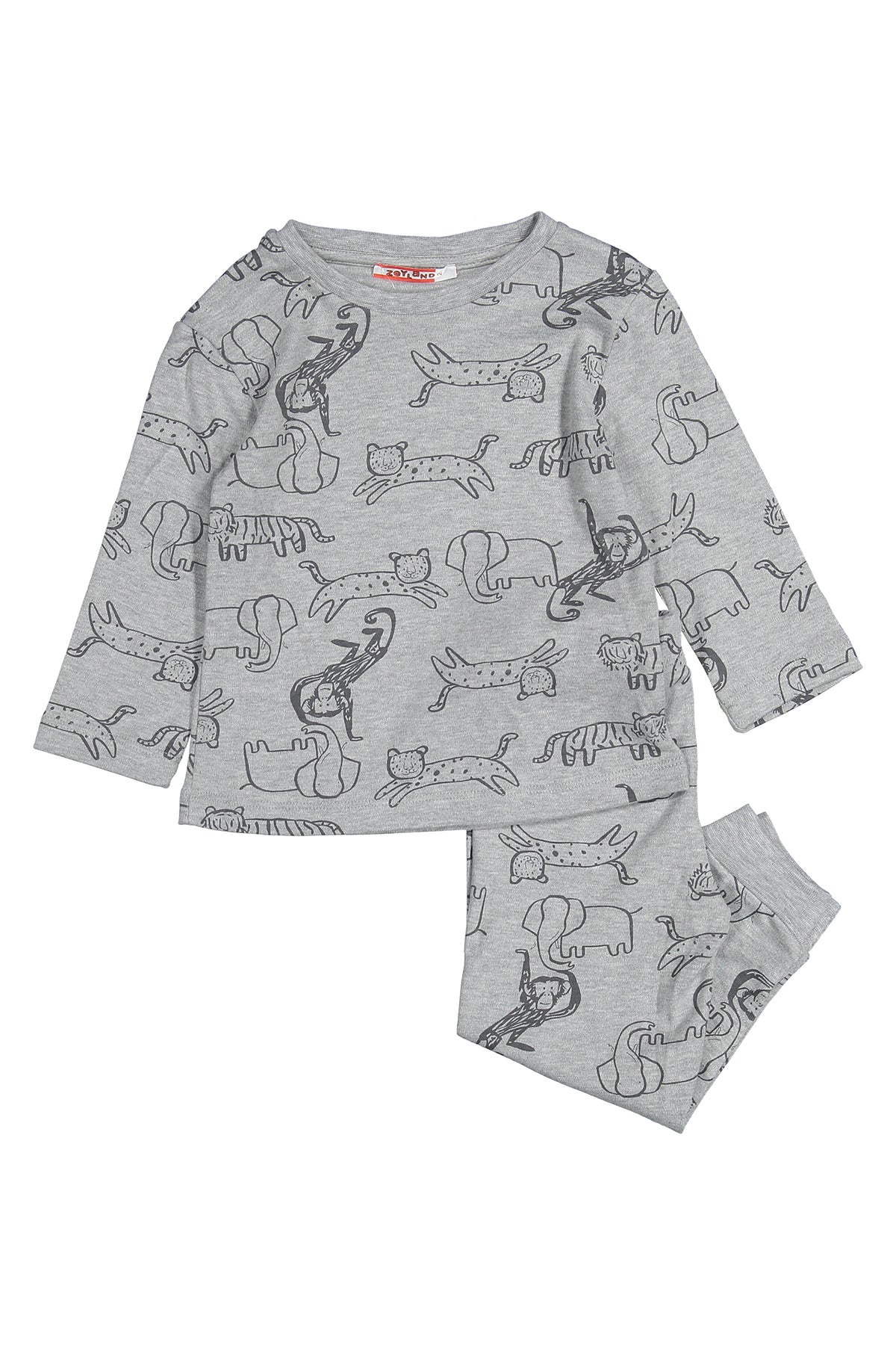 Erkek Çocuk Gri Hayvan Desenli Pijama Takımı-5