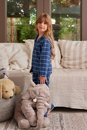 Kız Çocuk Gömlek Yaka Düğmeli Pijama Takımı-1
