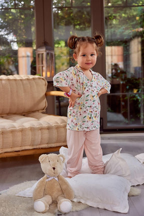 Kız Çocuk Düğmeli Kısa Kollu Pijama Takımı-0