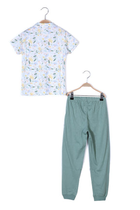 Kız Çocuk Düğmeli Kısa Kollu Pijama Takımı-1